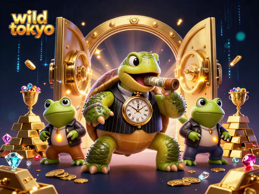 Experience the thrill of wild tokyo casino gaming with a vibrant 3D illustration of characters and treasures.