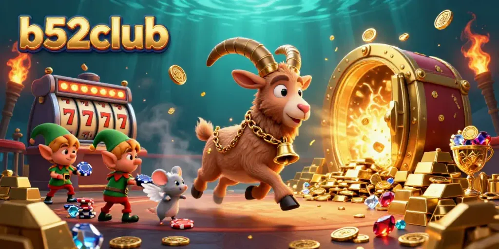 Experience thrilling moments at b52club as the chaotic casino scene unfolds with animated characters.