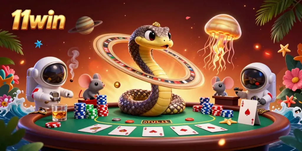 Bet big at 11win with playful astronaut mice gambling on a cosmic roulette wheel